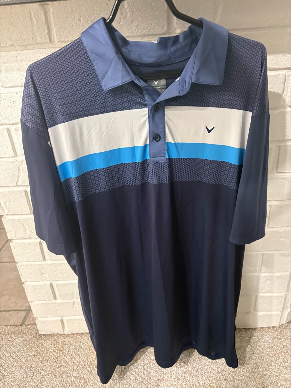 Men's Navy and Blue Striped Performance Polo